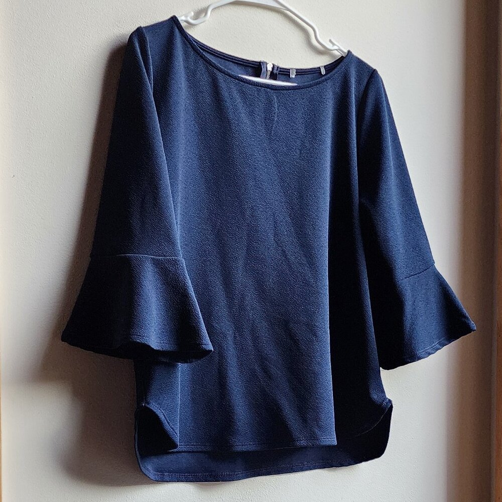 Navy Blue Bell Sleeve Blouse Size Large